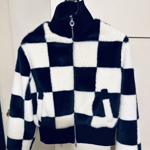 NOIZE Bessie Faux Fur Checkerboard Jacket XS